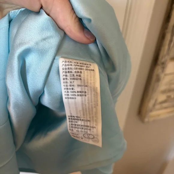 Abercrombie & Fitch Plunge Pleated Satin Mini Dress Sky Blue XLT Tall Long NWT - Picture 11 of 16